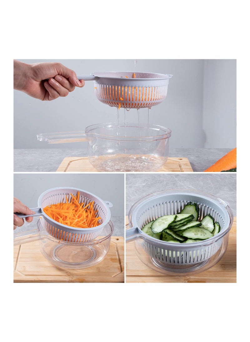 SYOSI Vegetable Mandoline Slicer, New Upgrade Version 10 in 1 Kitchen Vegetable Cutter and Slicer, Stainless steel Kitchen Multipurpose Julienne Grater with Hand Guard, Drain Basket and Container  - Image 5