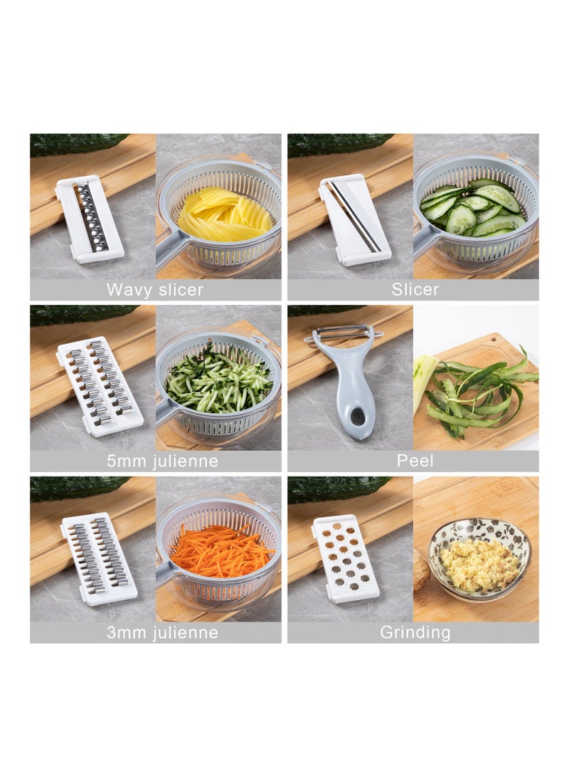 SYOSI Vegetable Mandoline Slicer, New Upgrade Version 10 in 1 Kitchen Vegetable Cutter and Slicer, Stainless steel Kitchen Multipurpose Julienne Grater with Hand Guard, Drain Basket and Container  - Image 3