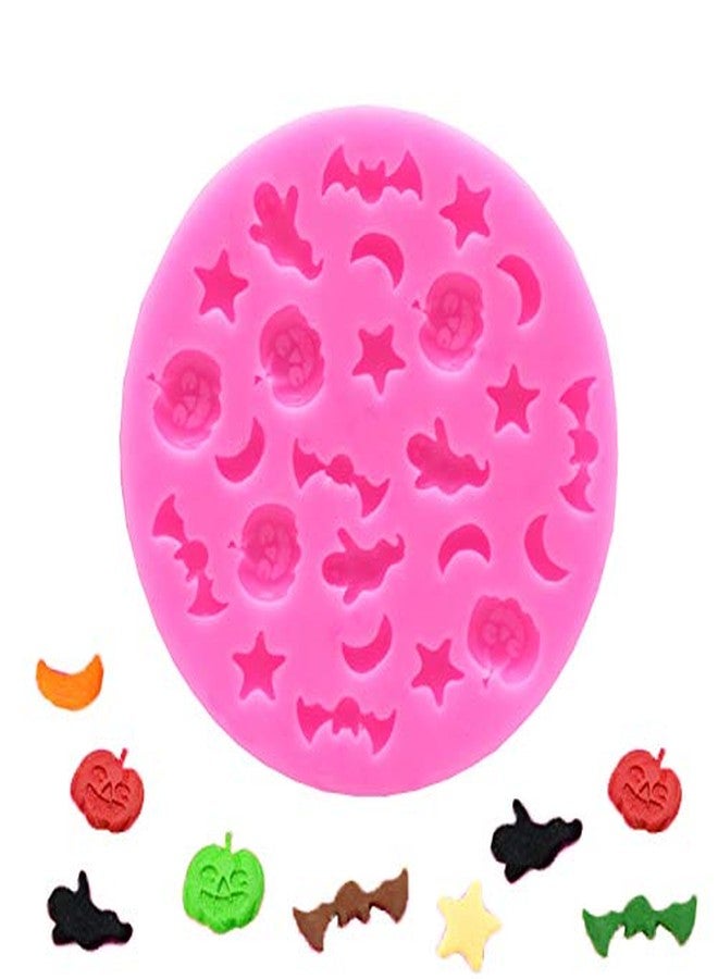 Wetco Mini Halloween Silicone Mold Trick or Treat Ghost Pumpkin Bat Festival Candy Chocolate Making Small Baking Silicone Mold, Pink (Small) - Image 1