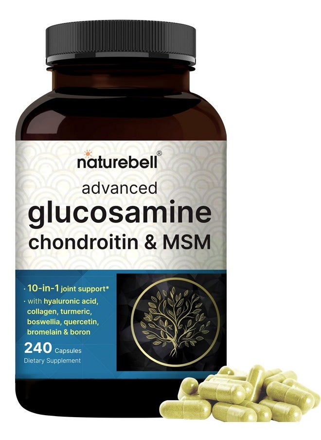NatureBell - Advanced Glucosamine Chondroitin MSM Supplement, 240 Capsules | 10-in-1 Joint Support Complex - with Hyaluronic Acid, Collagen, Turmeric, Boswellia, & More - Non-GMO - Image 1