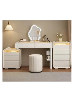 AWD Vanity Table with Mirror, Dressing Table with Chair, White Modern Vanity Table for Women Makeup Desk with Storage Drawers, Lighted Mirror, Women's Bedroom Vanity Desk.  - Image 1