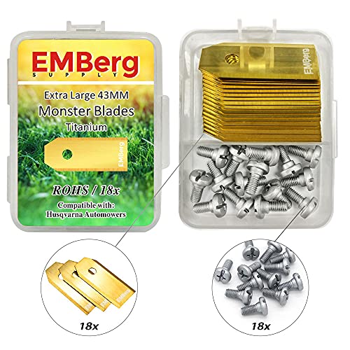 EMBergSupply EMBerg Monster XL Blades (18 Pack) for Automower Models as Well as Gardena and McCulloch Robotic Lawnmowers. (Titanium) - Image 1