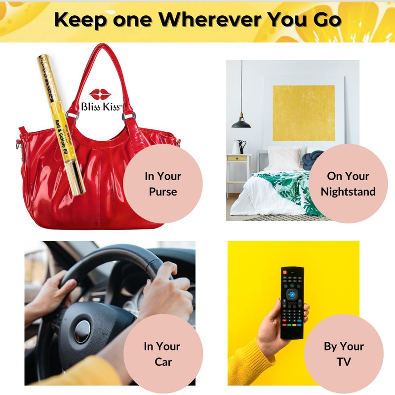 Bliss Kiss | Crisp Fragrance 4 Nail Oil Cuticle Pens w/Vitamin E & Jojobaâ¤Nail Strengthener Nail Growth Treatment for Brittle Peeling Breaking Thin Nails - Image 5