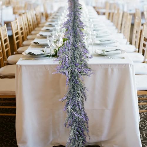 MAKHOT Spring Summer Lavender Purple Garland, 6Ft Lavender Artificial Green Garland, Fake Silver LavenderLeaves Vines for Wedding Mantle Party Arch Porch Stair Table Door Home Decor (Light Purple) - Image 5
