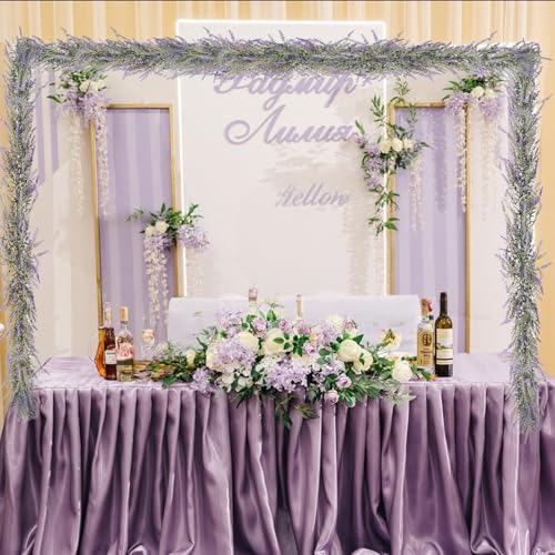 MAKHOT Spring Summer Lavender Purple Garland, 6Ft Lavender Artificial Green Garland, Fake Silver LavenderLeaves Vines for Wedding Mantle Party Arch Porch Stair Table Door Home Decor (Light Purple) - Image 3