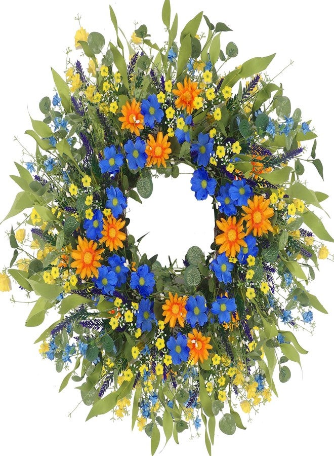 LOKEISNA Spring Wreaths for Front Door, 24'' Daisy Wreath and Sunflower Wreaths, Spring Summer Wreaths for Front Door Outside, Hand Made Door Wreath for Front Door Window Wall Indoor Outdoor Décor - Image 1