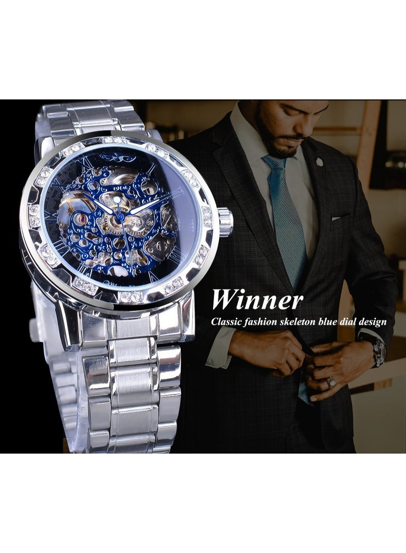 وينر ساعة رجالية أنيقة وعملية بهيكل عظمي يدوي مرصع بأحجار الراين - Image 3