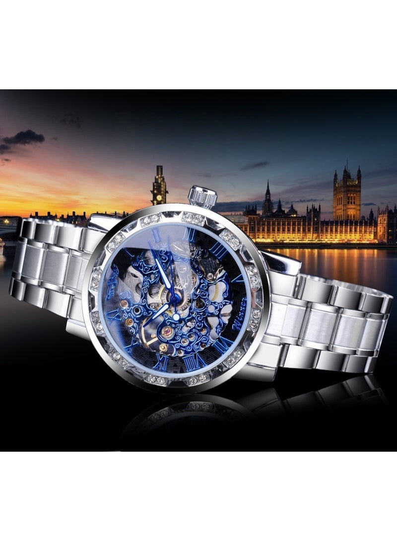 وينر ساعة رجالية أنيقة وعملية بهيكل عظمي يدوي مرصع بأحجار الراين - Image 2