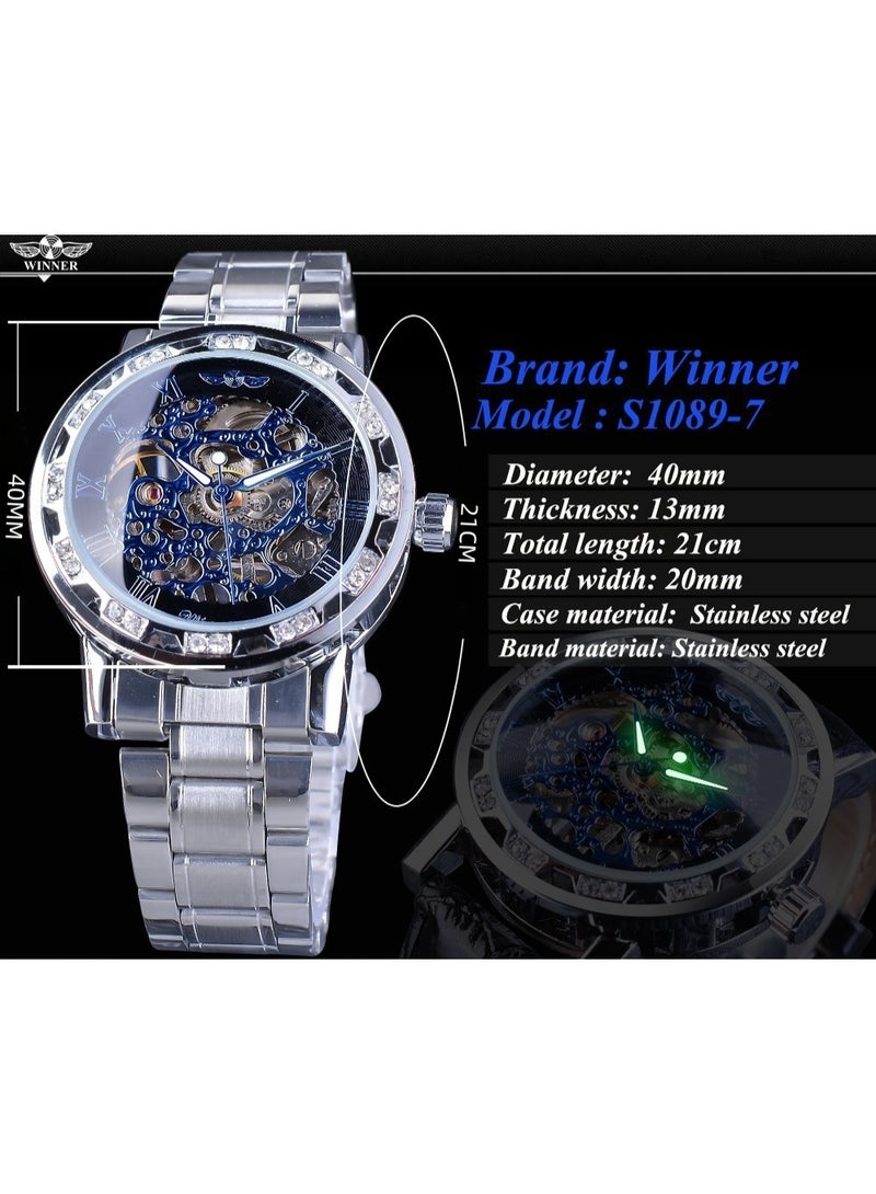 وينر ساعة رجالية أنيقة وعملية بهيكل عظمي يدوي مرصع بأحجار الراين - Image 4