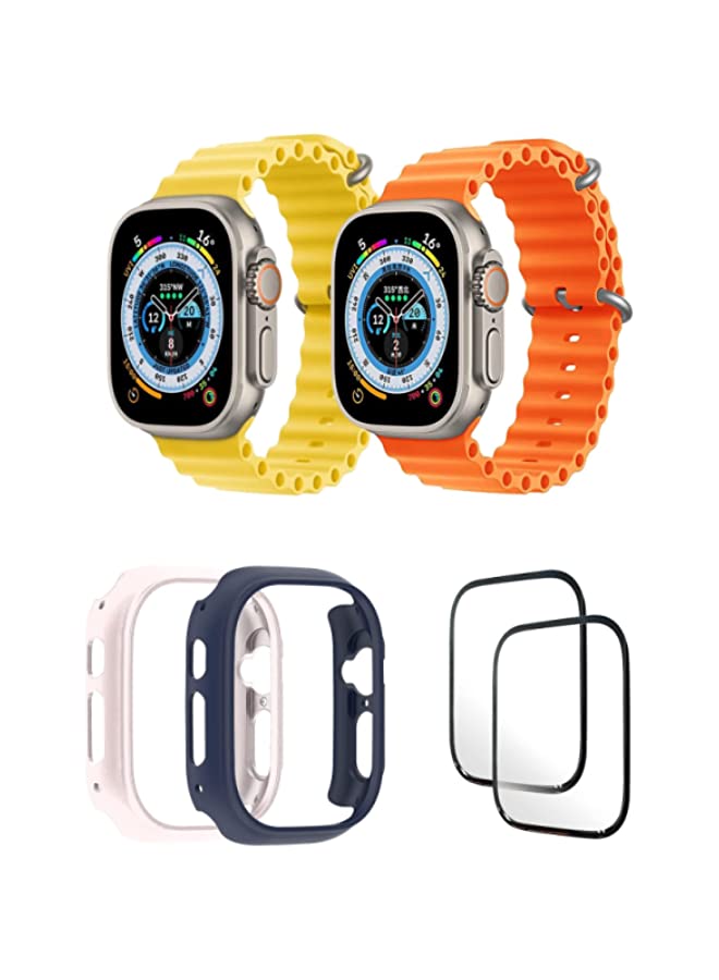 IAF Silicone Ocean Band Strap for Apple Watch Ultra 8 49mm, Case Compatible with Apple Watch Ultra 49mm, 2* pcs Watch glass Set of 6