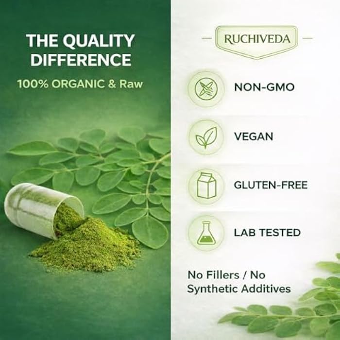 Moringa Capsules 1100mg per Serving – Sun-Dried Farm-Fresh Moringa Oleifera for Daily Energy, Immune Support & Natural Detox – Third-Party Tested Vegan – 60 Veg Capsules - Image 4