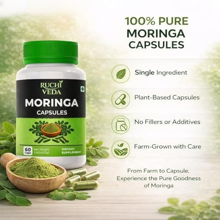 Moringa Capsules 1100mg per Serving – Sun-Dried Farm-Fresh Moringa Oleifera for Daily Energy, Immune Support & Natural Detox – Third-Party Tested Vegan – 60 Veg Capsules - Image 3