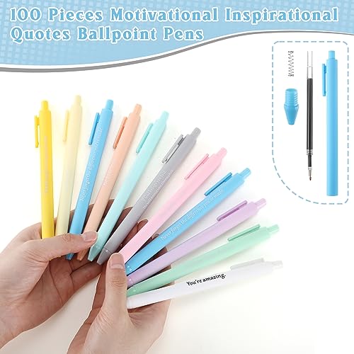 Teling 100 Pcs Motivational Pens Bulk Inspirational Quotes Ballpoint Pens with Sayings Funny Positive Thank You Gifts for Staff Employees Operation Christmas, Black Ink(Pastel Colors,Classic Style) - Image 2