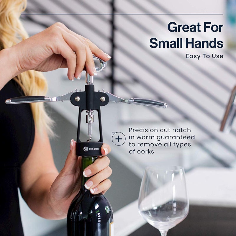 HiCoup Kitchenware HiCoup Corkscrew Wine Opener - Ergonomic, Double Winged Beer and Wine Bottle Openers - Easy to Use, Stainless-Steel Corkscrews with Stopper & Gift Box - Kitchen Accessories - Matte Black - Image 4