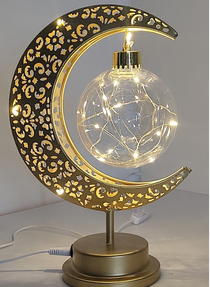 Golden Moon Night Lamp – USB Powered LED Table Light with Hanging Glass Ball & Warm Glow - Image 1