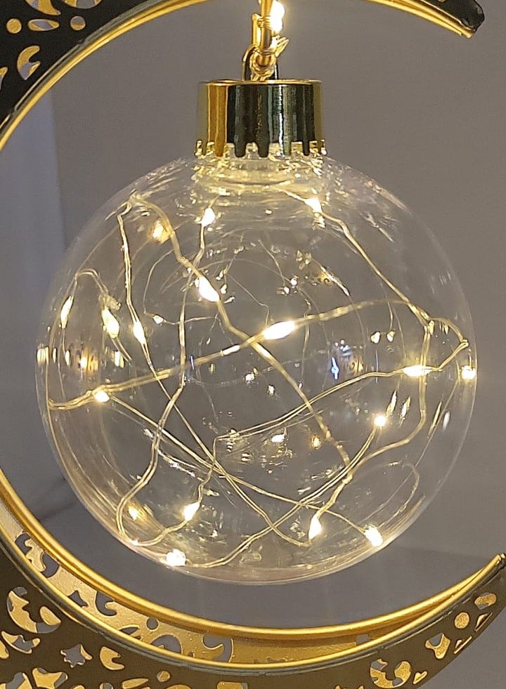 Golden Moon Night Lamp – USB Powered LED Table Light with Hanging Glass Ball & Warm Glow - Image 4