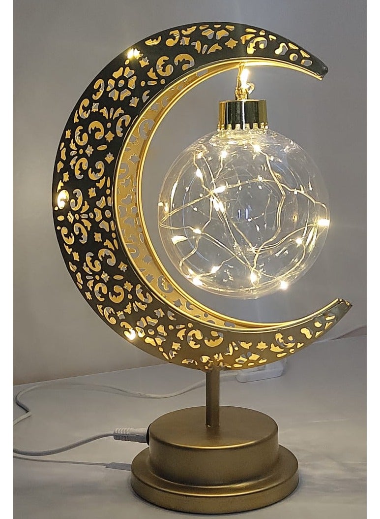 Golden Moon Night Lamp – USB Powered LED Table Light with Hanging Glass Ball & Warm Glow - Image 2