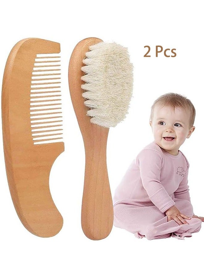 Baby Hair Brush Comb Set, Natural Lotus Wood with Soft Goat Bristles and Pear Wood Comb for Newborns and Toddlers, Perfect for Cradle Cap and Gentle Scalp Care  - Image 1