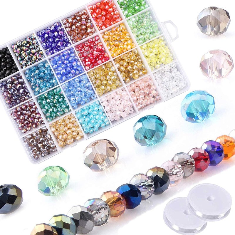 6mm Faceted Crystal Glass Beads: 1200 Pcs 24 Colors - With Transparent Storage Box Diy Beading Supplies For Beginner And Professional Jewelry Makers - Image 1
