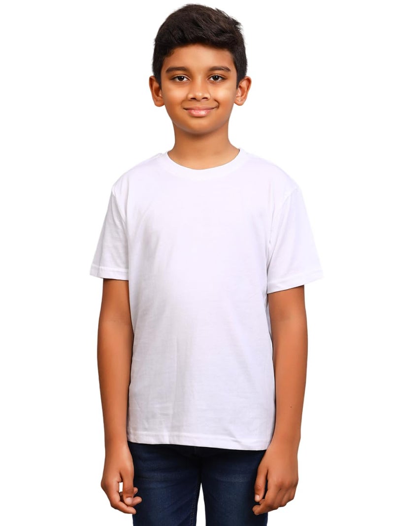 ZION Round Neck Tshirt for Boys — Cotton Solid Plain Tees & Regular Fit | Half Sleeve for Everyday Comfort | Pack of 1 - White - Image 1