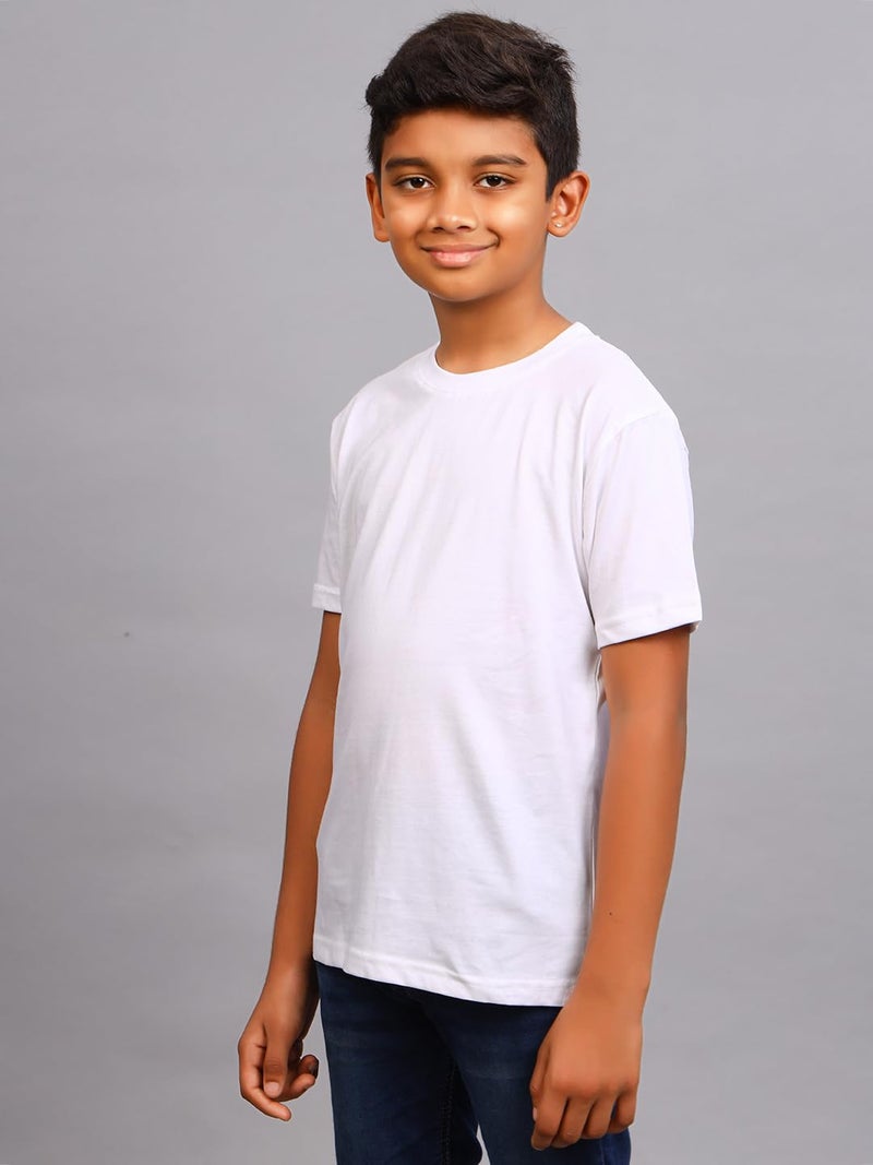 ZION Round Neck Tshirt for Boys — Cotton Solid Plain Tees & Regular Fit | Half Sleeve for Everyday Comfort | Pack of 1 - White - Image 3