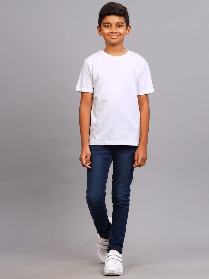 ZION Round Neck Tshirt for Boys — Cotton Solid Plain Tees & Regular Fit | Half Sleeve for Everyday Comfort | Pack of 1 - White - Image 5