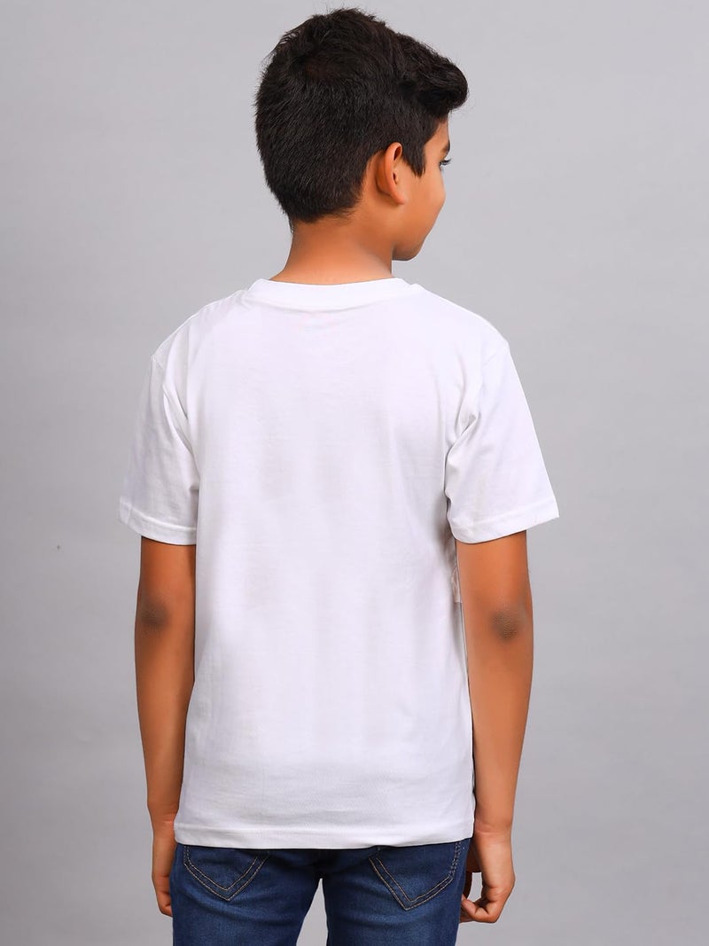 ZION Round Neck Tshirt for Boys — Cotton Solid Plain Tees & Regular Fit | Half Sleeve for Everyday Comfort | Pack of 1 - White - Image 2