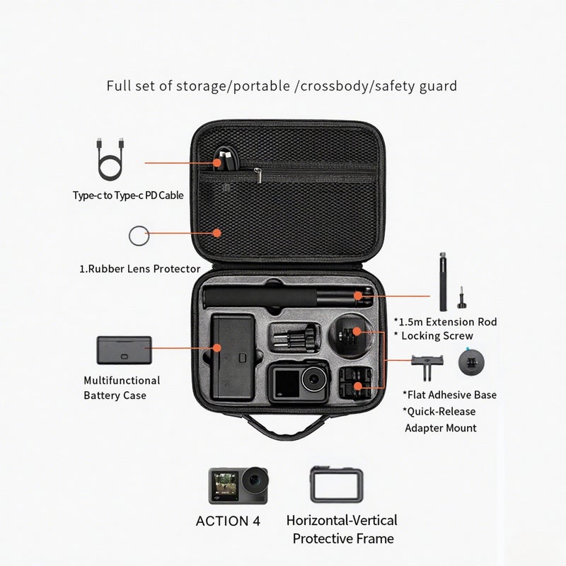 Sports Camera Case Digital Camera Case Portable Storage Bag for Camera Protective Bag for Digital Camera with Semi-open Design Compatible with DJI Osmo Action 4 Support Camera/Quick Release - Image 5