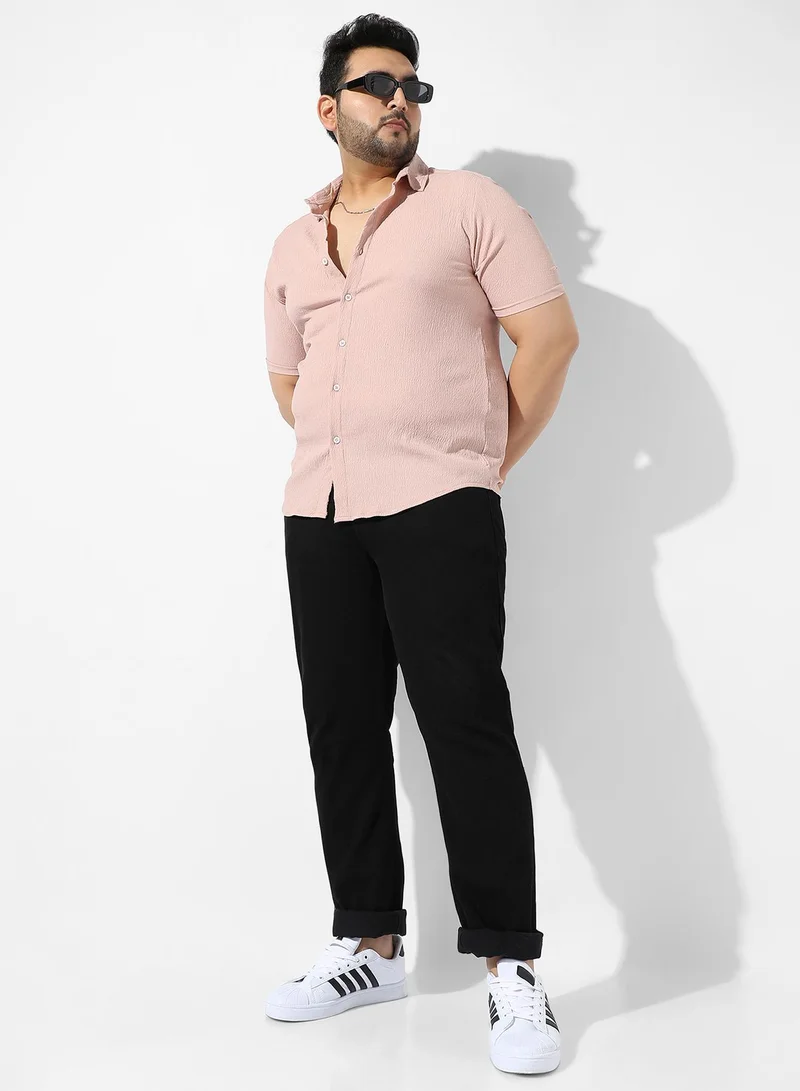 Instafab Plus  Men's Peach Orange Creased Shirt For Casual Wear | Spread Collar | Short Sleeve | Button Closure | Shirt Crafted With Comfort Fit For Everyday Wear for Men | Best Price UAE