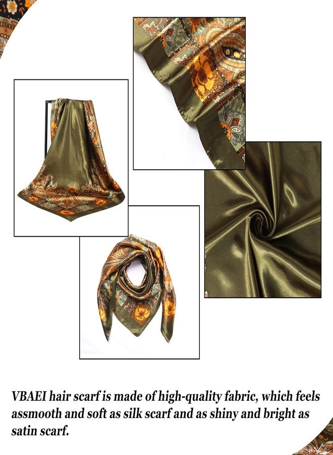 VBAEI 35” Large Square Satin Head Scarf - 1Pcs Satin Hair Scarf Silk Bandana Head Wraps For Women, Deep Green, 35 inches - Image 2