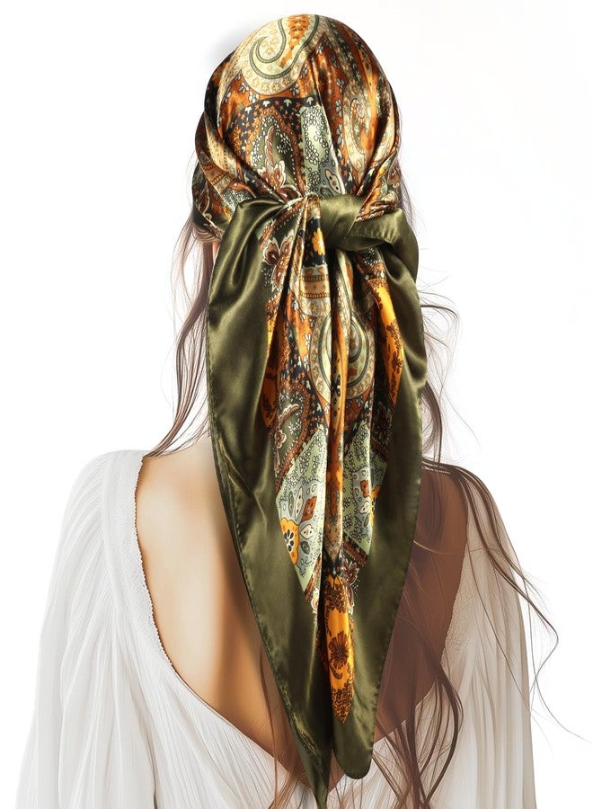 VBAEI 35” Large Square Satin Head Scarf - 1Pcs Satin Hair Scarf Silk Bandana Head Wraps For Women, Deep Green, 35 inches - Image 1