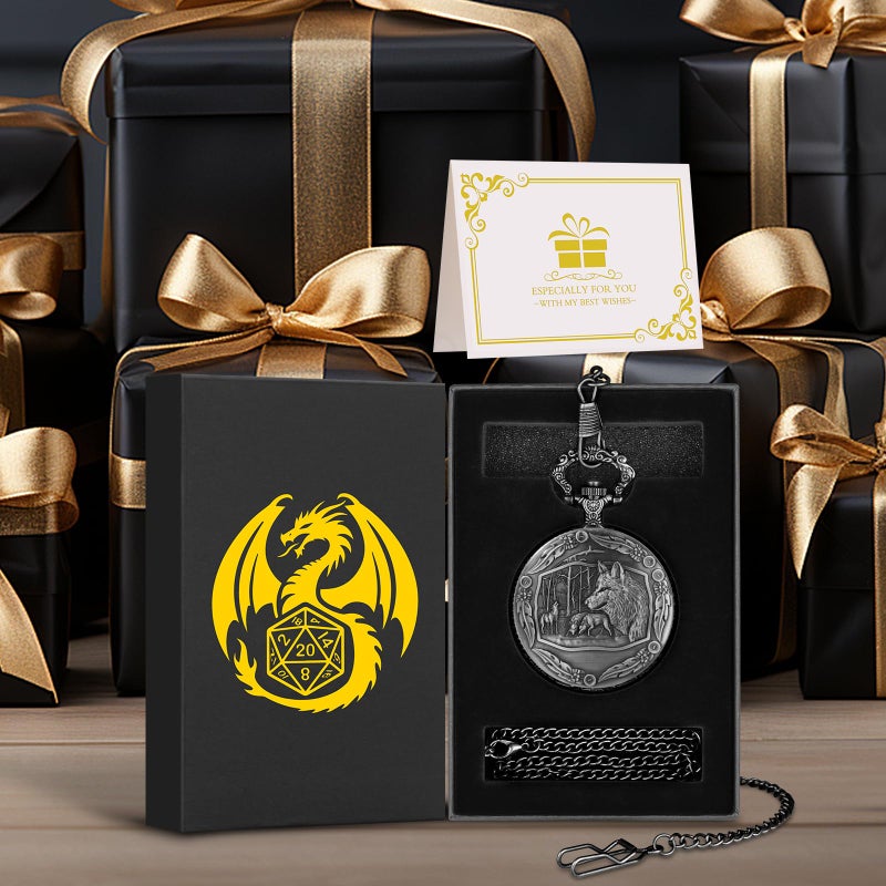 كيلر & ويبر Mini DND DICE مع Steampunk Wolf Wolf Watch Shell Case 7pcs Polyhedral Metal D&D Dice Gifts DND مع صندوق هدايا لأدوار ألعاب ألعاب ألعاب اللوح - Image 5