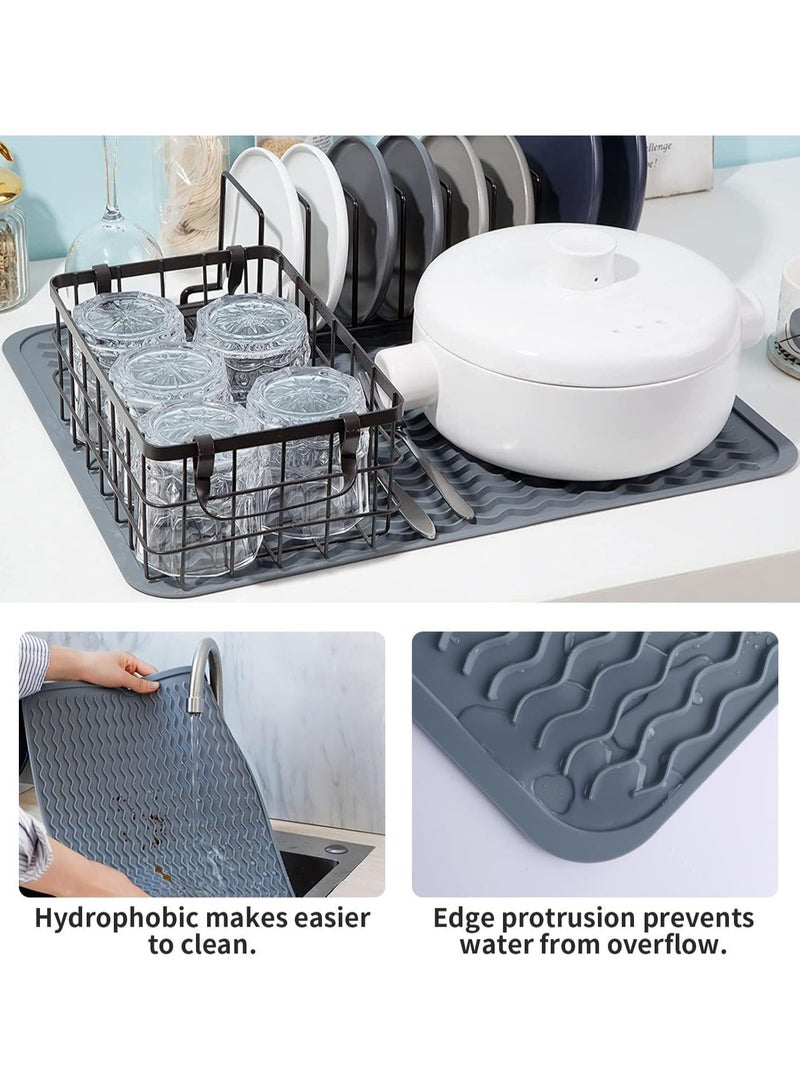 طقم 2 قطعة، حصيرة تجفيف الصحون من السيليكون بحجم 40x50 سم للاستخدامات المتعددة، سهل التنظيف، حصيرة سيليكون صديقة للبيئة مقاومة للحرارة للاستخدام في سطح المطبخ أو الحوض، أو كغطاء للثلاجة أو الدرج، باللون الرمادي. - Image 4