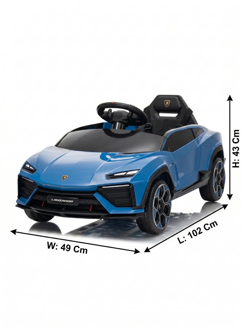 لامبورغيني Licensed Lamborghini Lanzador 12V Kids Electric Ride-On Car with Remote Control, Leather Seat, EVA Wheels & Bluetooth (Ages 1-4) - BLUE - Image 2