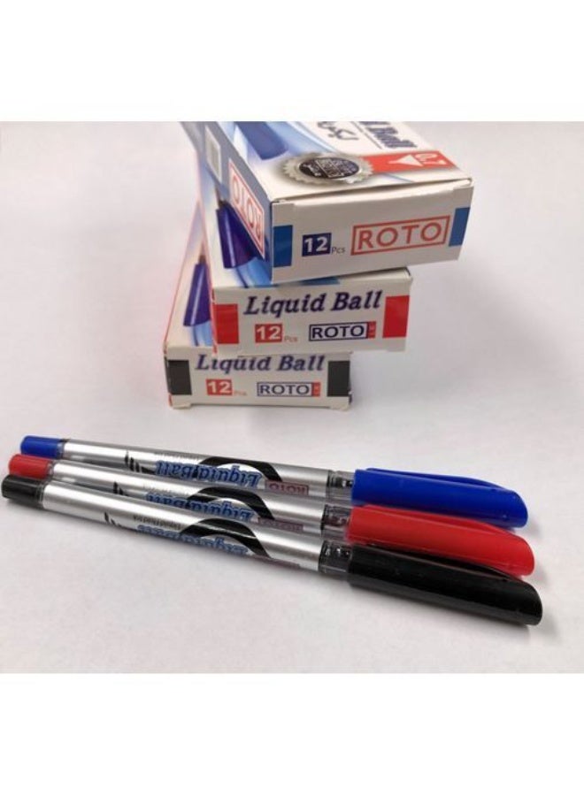 Roto Liquid Ballpoint pen - 3 Boxes 36 Pen - Colors Blue Black Red - Image 1