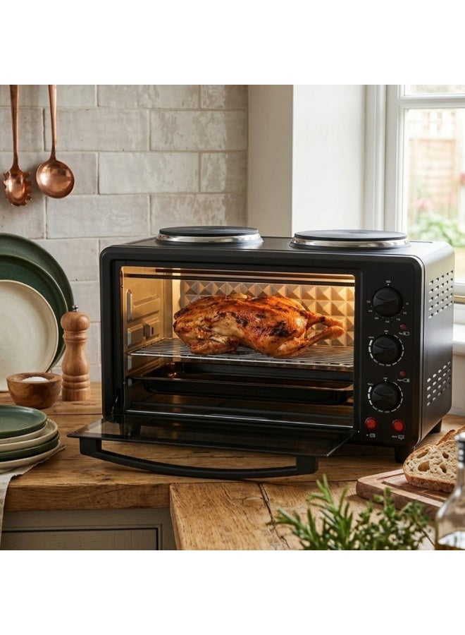 SILVER CREST Electric Oven 37L - Dual Hot Plates, Baking & Grilling, Pizza Maker, Adjustable Thermostat, Convection, Rotisserie, Stainless Steel Interior Electric Toaster Oven - Image 2