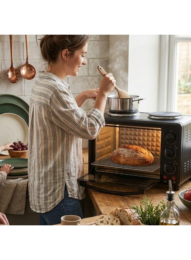 SILVER CREST Electric Oven 37L - Dual Hot Plates, Baking & Grilling, Pizza Maker, Adjustable Thermostat, Convection, Rotisserie, Stainless Steel Interior Electric Toaster Oven - Image 3