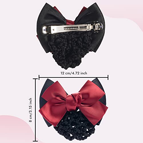 TXIN Hair Accessories - 9 Pieces Satin Bow Crochet Barrette Clips, Knit Mesh Hairnets for Women and Girls, Non-slip Black Bun Covers - Image 2