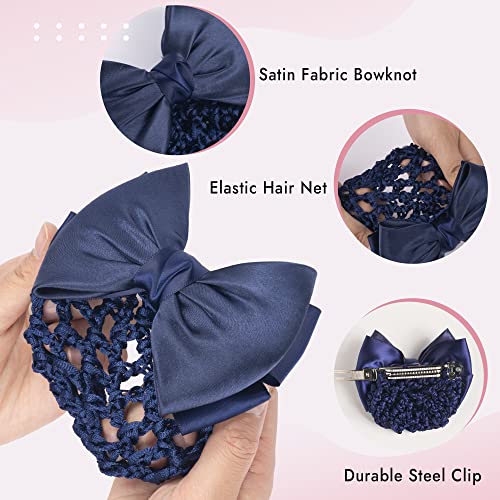 TXIN Hair Accessories - 9 Pieces Satin Bow Crochet Barrette Clips, Knit Mesh Hairnets for Women and Girls, Non-slip Black Bun Covers - Image 3