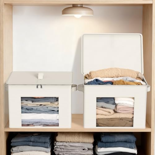 Zilink Fabric Storage Bins with Lid 4-Pack Stackable Cloth Storage Bins Sweater Organizer with Zipper & Clear Window Closet Organizers and Storage Box for Home, Office, Bedroom (Beige,17" x 12" x 12") - Image 5