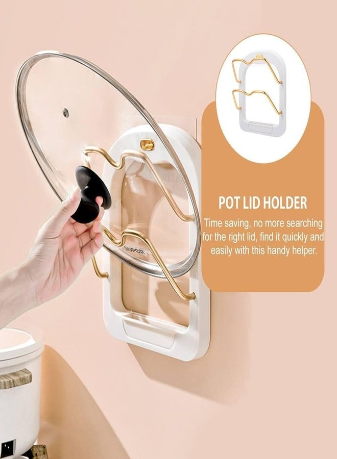 SolaceWave Pot Lid Holder Wall Mount | 2 Tier Kitchen Organizer Rack | No Drill Suction Cup Installation | Multipurpose Storage for Pot Lids Pan Covers Cutting Board | Space Saving Wall Mounted Kitchen Rack - Image 2