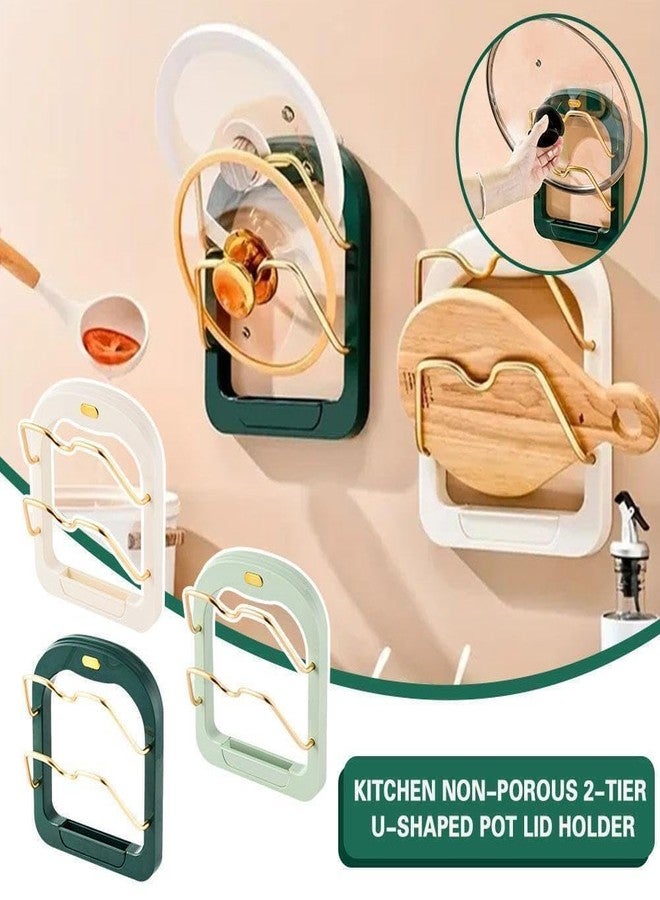 SolaceWave Pot Lid Holder Wall Mount | 2 Tier Kitchen Organizer Rack | No Drill Suction Cup Installation | Multipurpose Storage for Pot Lids Pan Covers Cutting Board | Space Saving Wall Mounted Kitchen Rack - Image 3