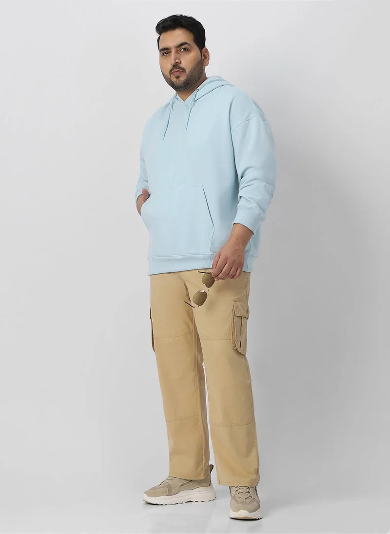 Urbano Fashion  Urbano Plus Men's Ballad Blue Cotton Solid Oversized Hooded Neck Sweatshirt for Men | Best Price UAE