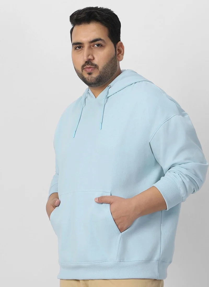 Urbano Plus Men's Ballad Blue Cotton Solid Oversized Hooded Neck Sweatshirt