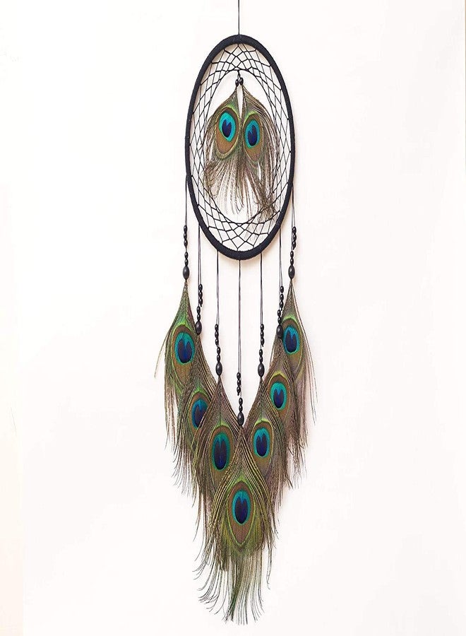 Mehruna Dream Catchers Wall Hangings for Home Decor Bedroom Livingroom Balcony Handmade Dreamcatcher for Positivity Peacock Feathers Wall Decoration Items for Kids Room (22L x 45H cm, Pack of 2) - Image 2
