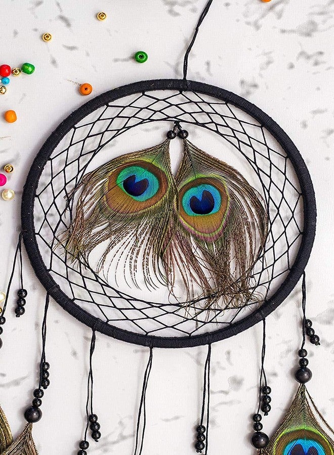 Mehruna Dream Catchers Wall Hangings for Home Decor Bedroom Livingroom Balcony Handmade Dreamcatcher for Positivity Peacock Feathers Wall Decoration Items for Kids Room (22L x 45H cm, Pack of 2) - Image 4