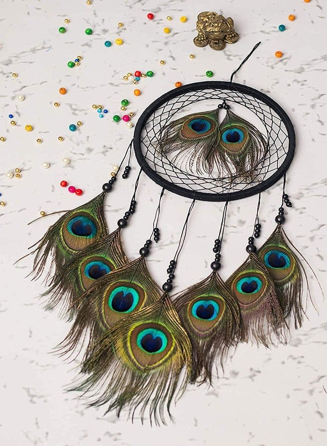 Mehruna Dream Catchers Wall Hangings for Home Decor Bedroom Livingroom Balcony Handmade Dreamcatcher for Positivity Peacock Feathers Wall Decoration Items for Kids Room (22L x 45H cm, Pack of 2) - Image 3