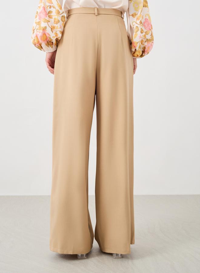 Styli Styli Solid Pleated Straight Fit Pants with Belt Loops  - Image 4