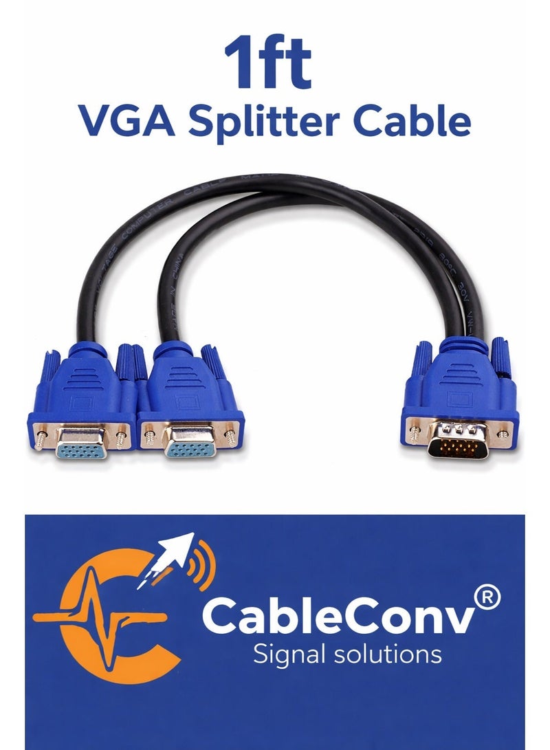 CABLE CONV 1ft VGA Splitter Cable Male to 2 Female Monitor Adapter High Resolution Video Splitter CableConv - Image 1