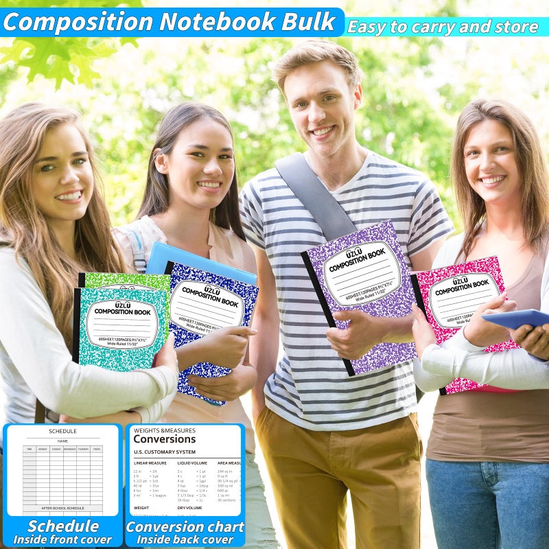UZLU 24 Pack Large Composition Notebooks Bulk 9.75 x 7.5 in Wide Ruled Composition Books 12 Color Assorted Marble Journal Notebook 60 Sheets per Book for Aldult Student College Office Back to School Supplies - Image 5